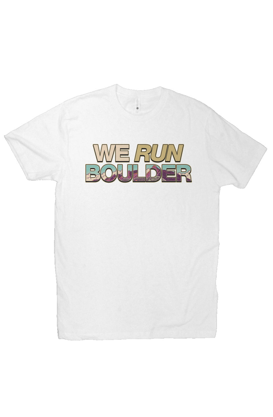 Runner on Flatirons trail in Bluebird Flatirons Boulder Bold T, Boulder Colorado