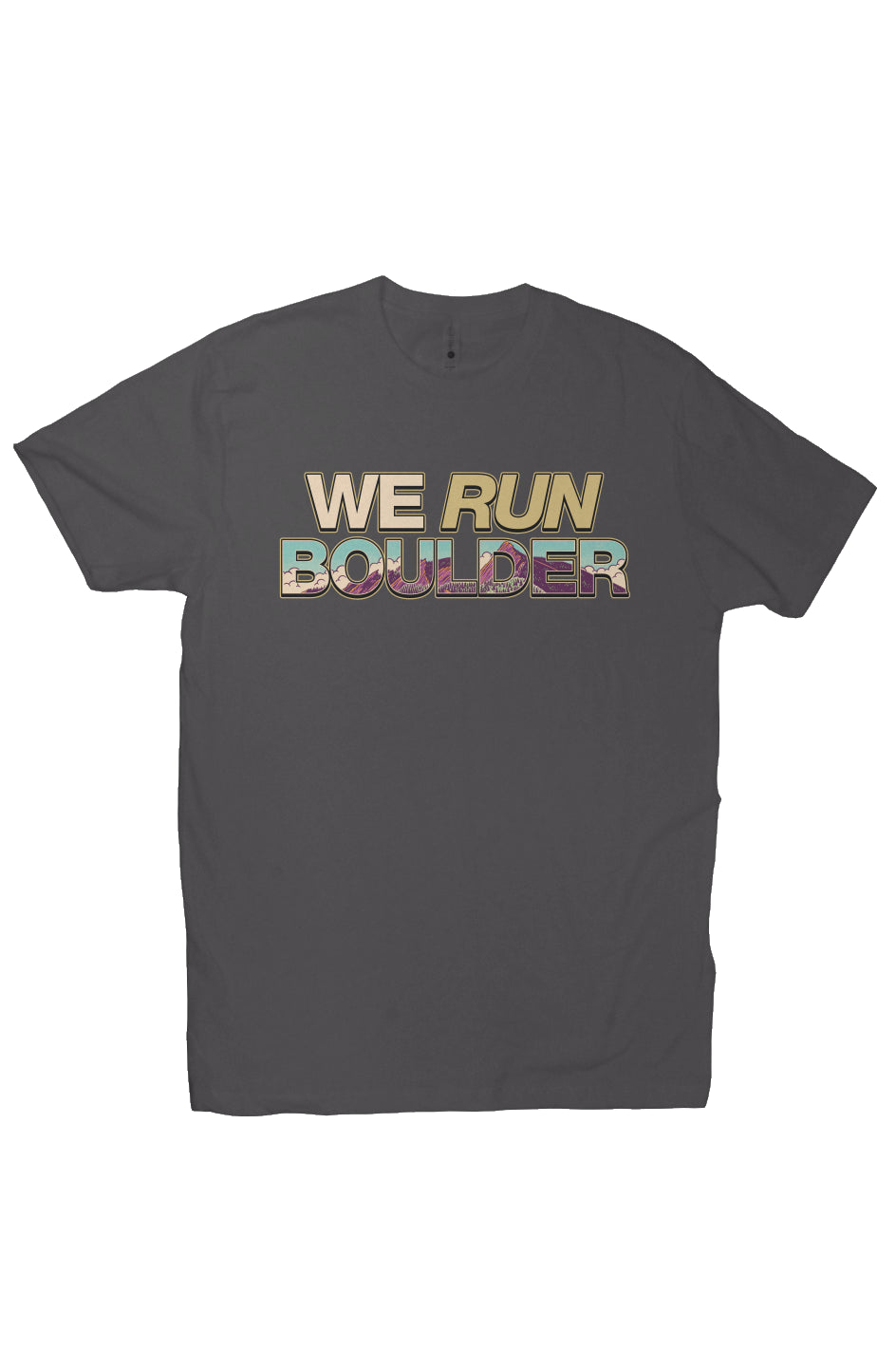 Runner on Flatirons trail in Bluebird Flatirons Boulder Bold T, Boulder Colorado
