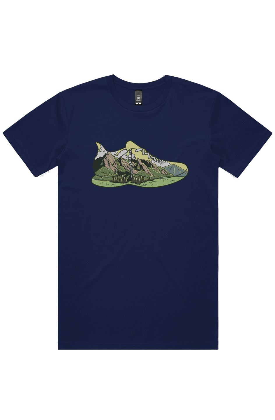 Runner wearing Soulprint Summit Tee on Flatirons trail, Boulder Colorado