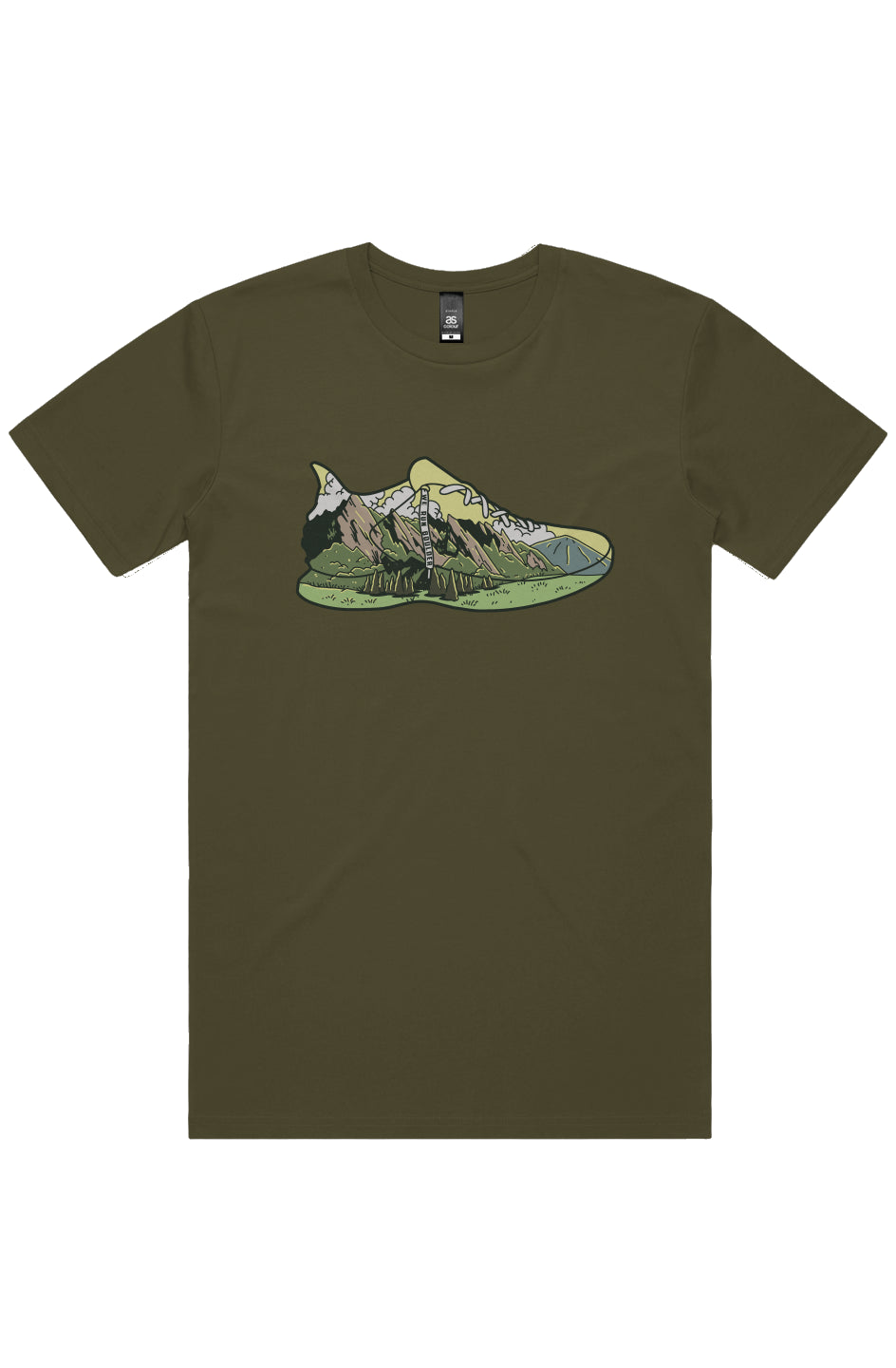 Runner wearing Soulprint Summit Tee on Flatirons trail, Boulder Colorado