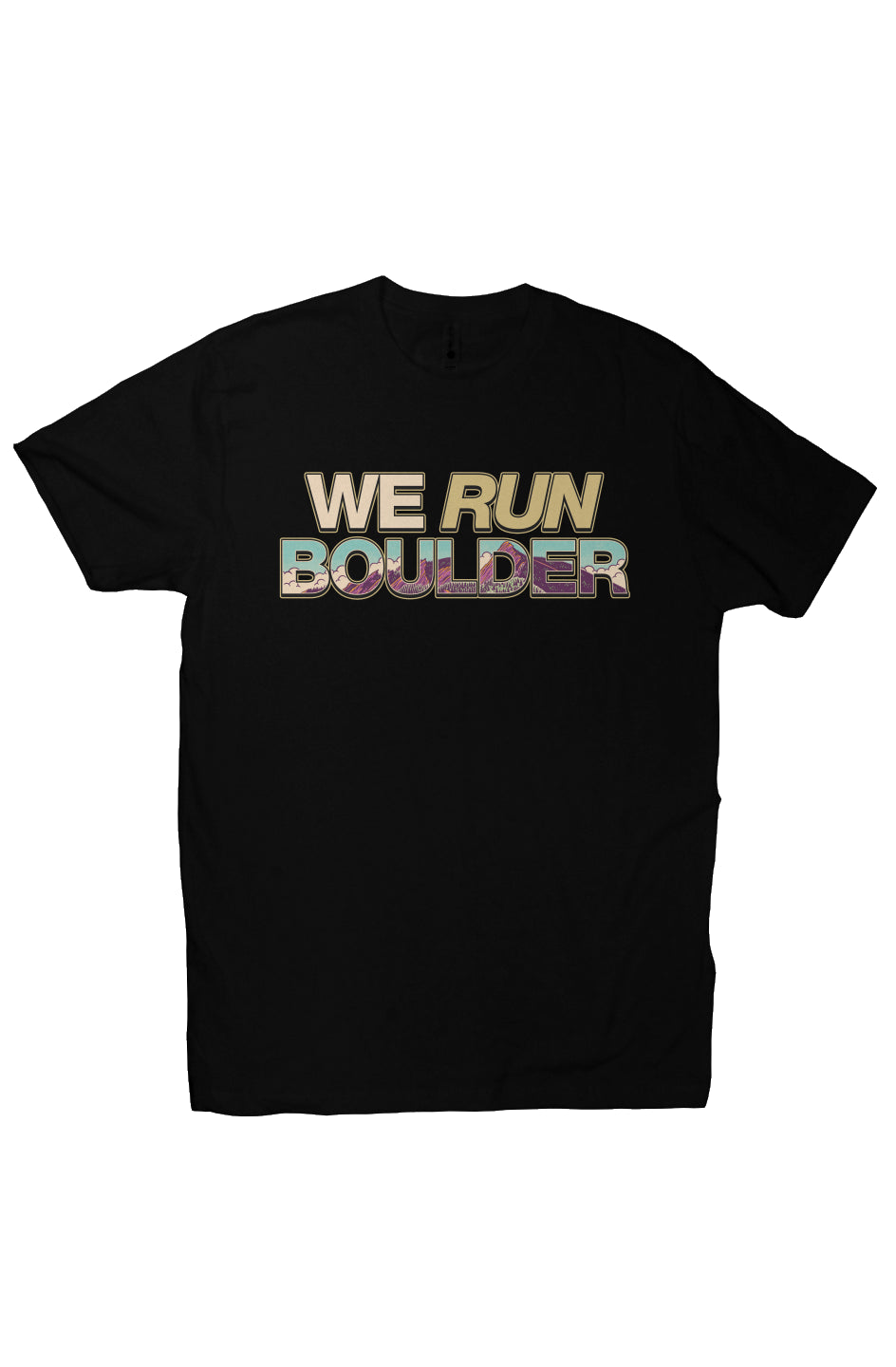 Runner on Flatirons trail in Bluebird Flatirons Boulder Bold T, Boulder Colorado