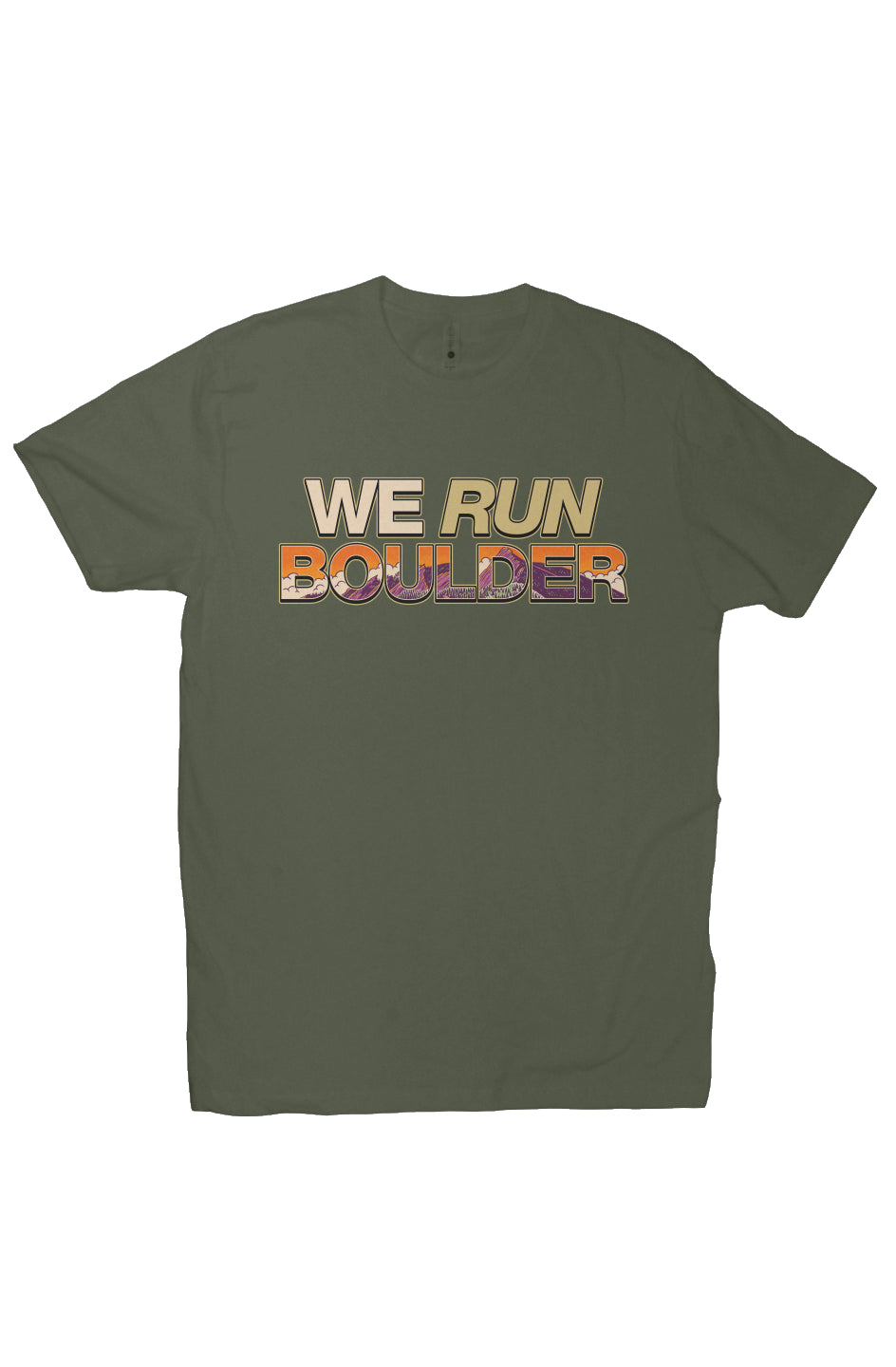 Flatirons Boulder Bold T (Sunrise) worn by runner at sunrise in Boulder
Colorado